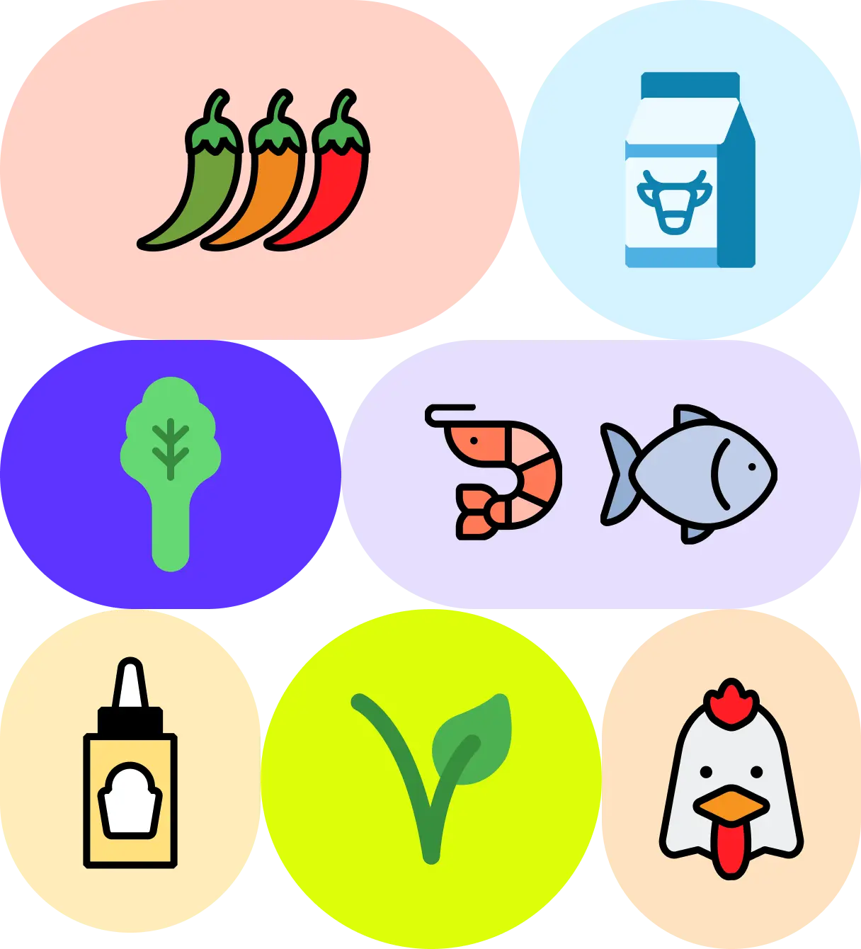 Colorful food icon collage
